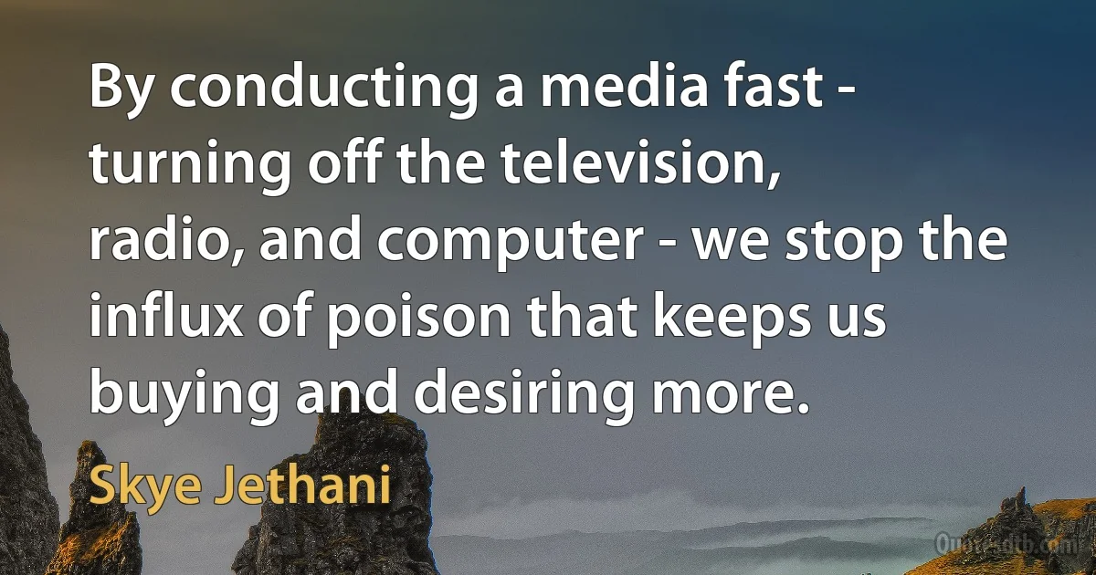 By conducting a media fast - turning off the television, radio, and computer - we stop the influx of poison that keeps us buying and desiring more. (Skye Jethani)