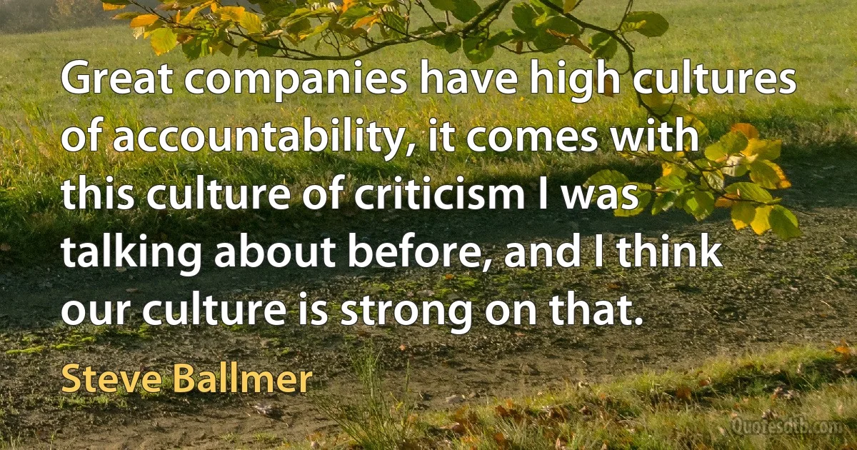 Great companies have high cultures of accountability, it comes with this culture of criticism I was talking about before, and I think our culture is strong on that. (Steve Ballmer)