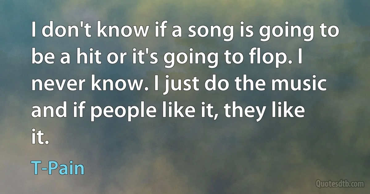 I don't know if a song is going to be a hit or it's going to flop. I never know. I just do the music and if people like it, they like it. (T-Pain)