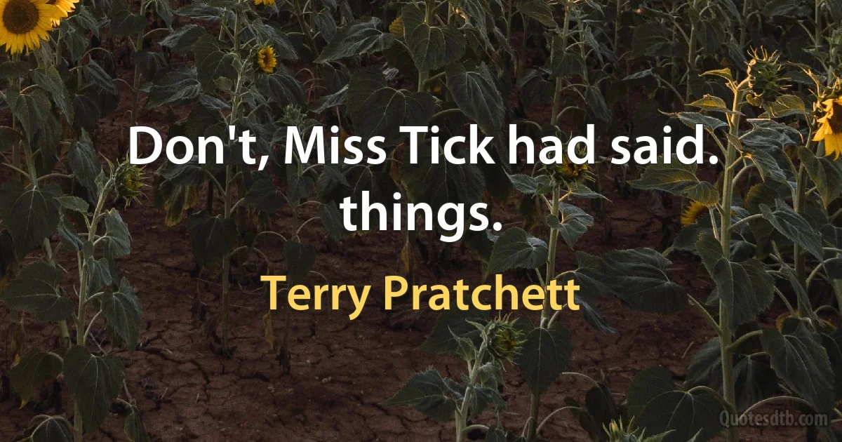 Don't, Miss Tick had said. things. (Terry Pratchett)