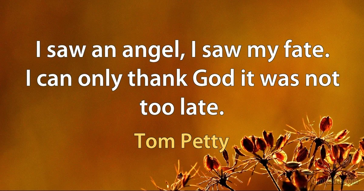 I saw an angel, I saw my fate.
I can only thank God it was not too late. (Tom Petty)