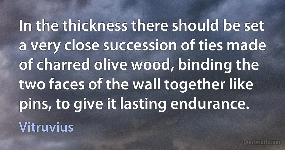 In the thickness there should be set a very close succession of ties made of charred olive wood, binding the two faces of the wall together like pins, to give it lasting endurance. (Vitruvius)