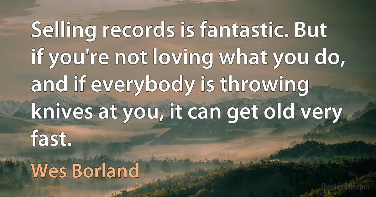 Selling records is fantastic. But if you're not loving what you do, and if everybody is throwing knives at you, it can get old very fast. (Wes Borland)