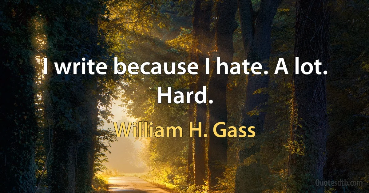 I write because I hate. A lot. Hard. (William H. Gass)