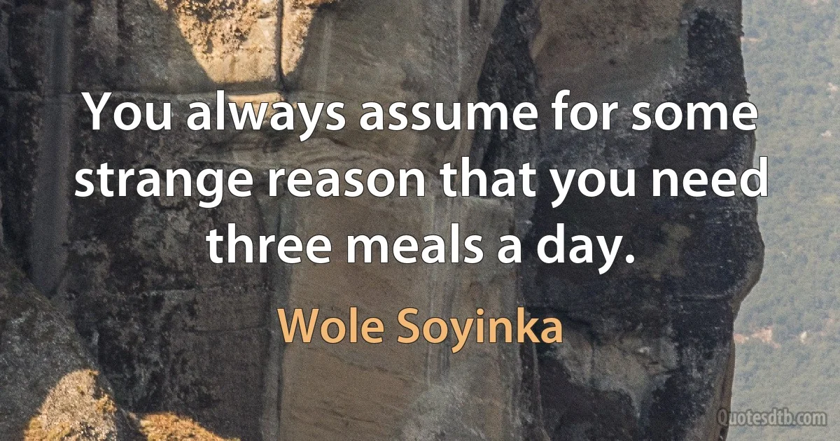 You always assume for some strange reason that you need three meals a day. (Wole Soyinka)