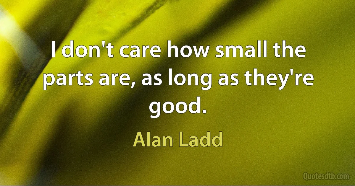 I don't care how small the parts are, as long as they're good. (Alan Ladd)