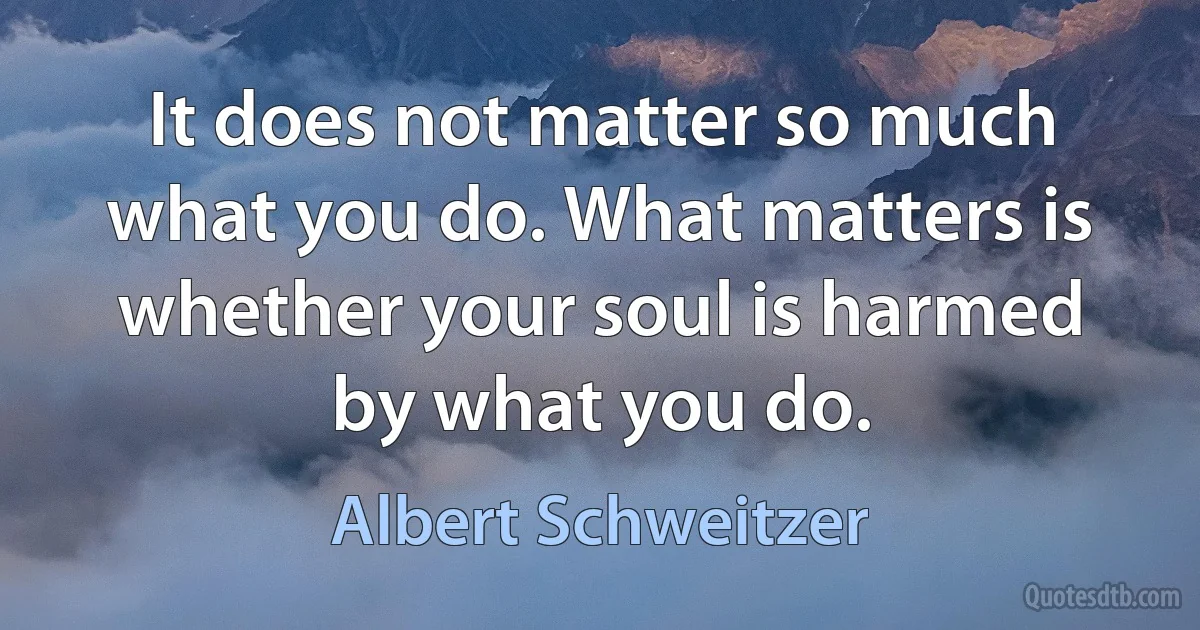 It does not matter so much what you do. What matters is whether your soul is harmed by what you do. (Albert Schweitzer)