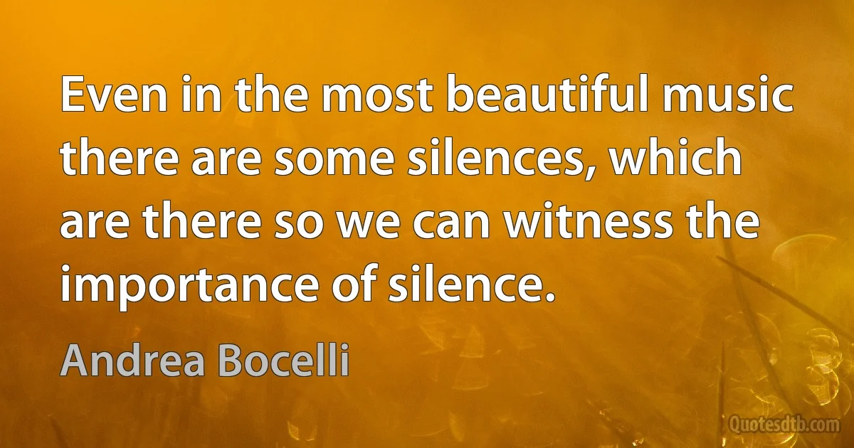 Even in the most beautiful music there are some silences, which are there so we can witness the importance of silence. (Andrea Bocelli)