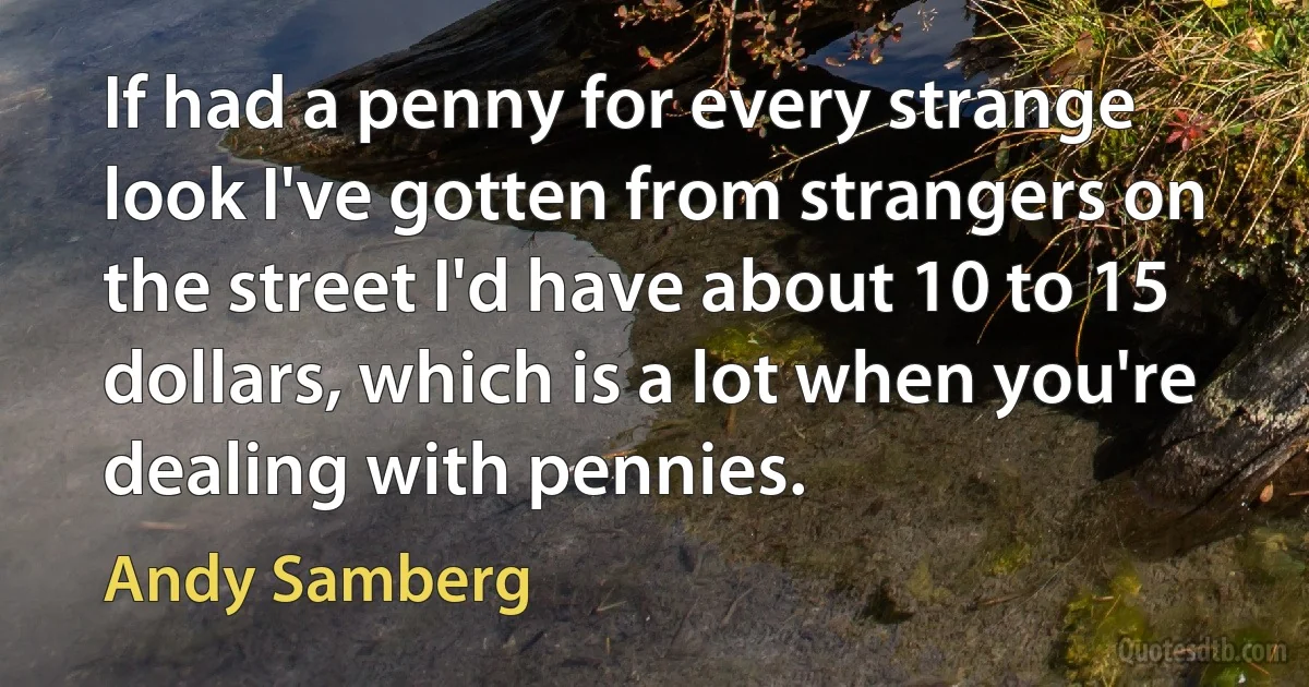 If had a penny for every strange look I've gotten from strangers on the street I'd have about 10 to 15 dollars, which is a lot when you're dealing with pennies. (Andy Samberg)