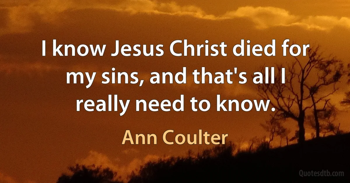 I know Jesus Christ died for my sins, and that's all I really need to know. (Ann Coulter)