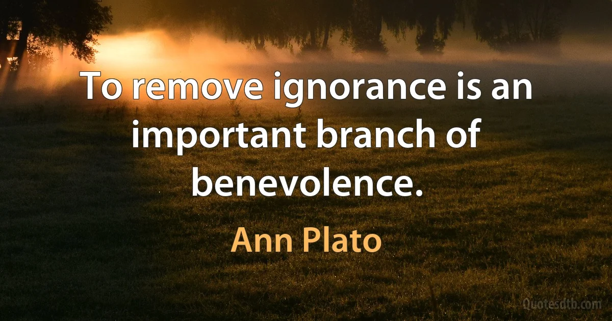 To remove ignorance is an important branch of benevolence. (Ann Plato)