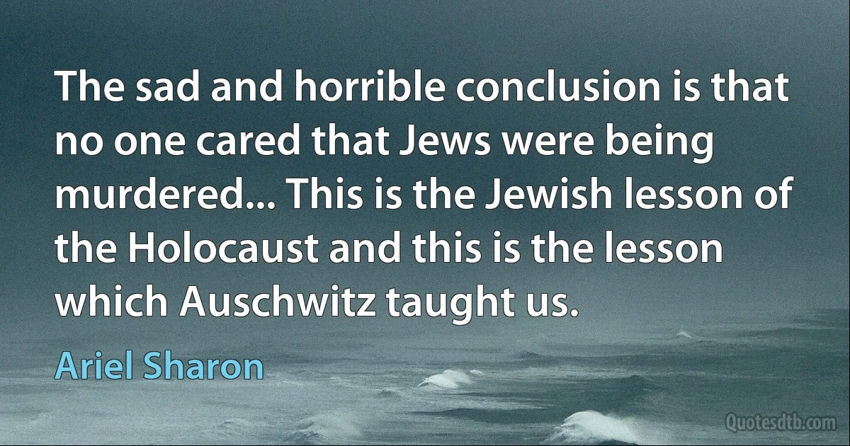 The sad and horrible conclusion is that no one cared that Jews were being murdered... This is the Jewish lesson of the Holocaust and this is the lesson which Auschwitz taught us. (Ariel Sharon)