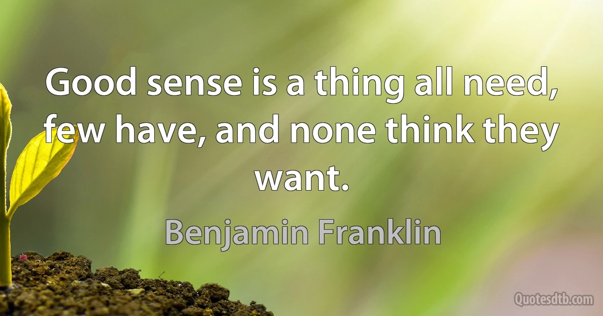 Good sense is a thing all need, few have, and none think they want. (Benjamin Franklin)