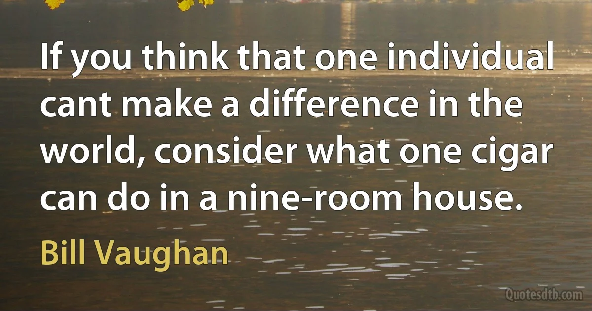 If you think that one individual cant make a difference in the world, consider what one cigar can do in a nine-room house. (Bill Vaughan)