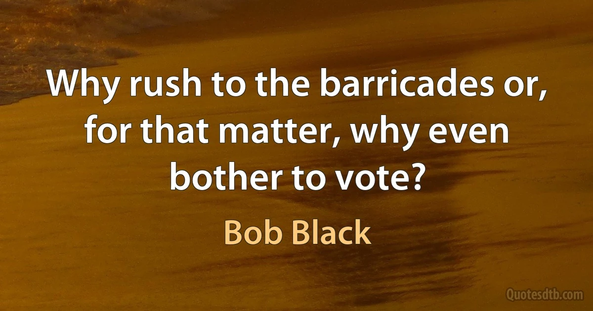 Why rush to the barricades or, for that matter, why even bother to vote? (Bob Black)