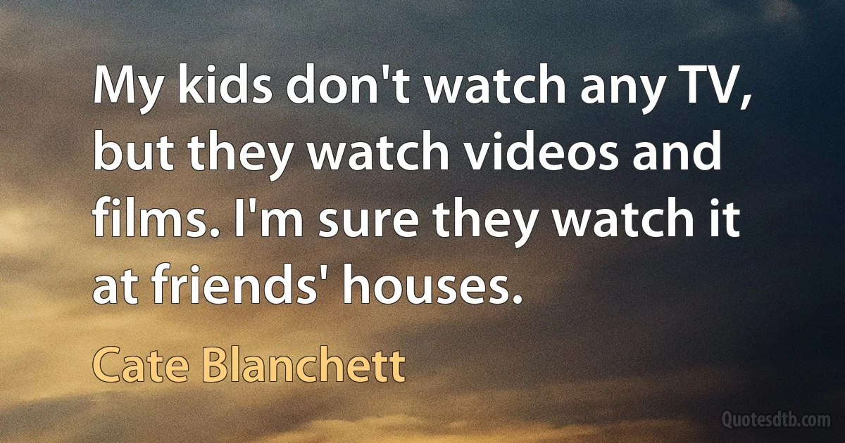 My kids don't watch any TV, but they watch videos and films. I'm sure they watch it at friends' houses. (Cate Blanchett)