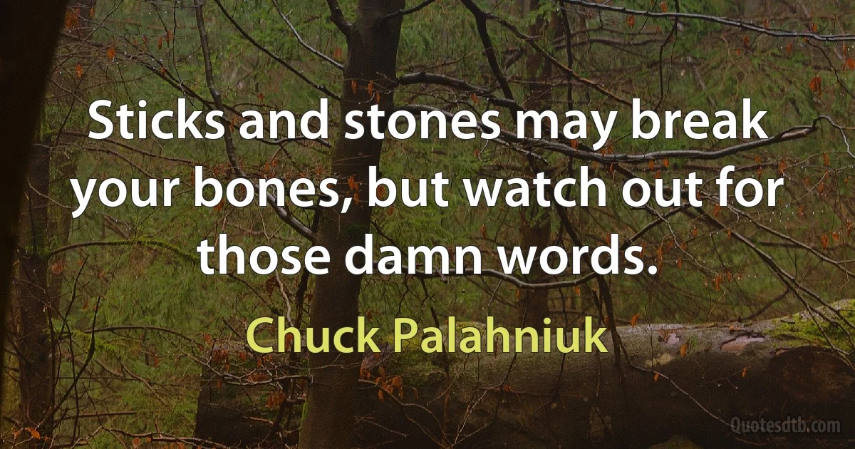 Sticks and stones may break your bones, but watch out for those damn words. (Chuck Palahniuk)