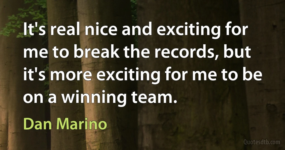 It's real nice and exciting for me to break the records, but it's more exciting for me to be on a winning team. (Dan Marino)