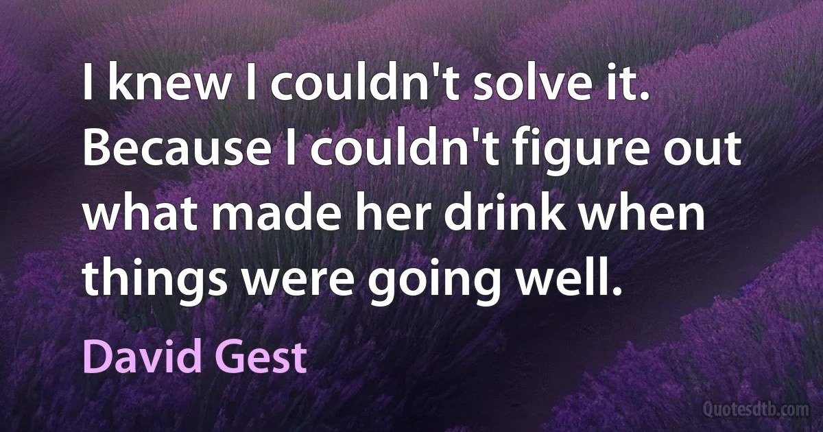 I knew I couldn't solve it. Because I couldn't figure out what made her drink when things were going well. (David Gest)