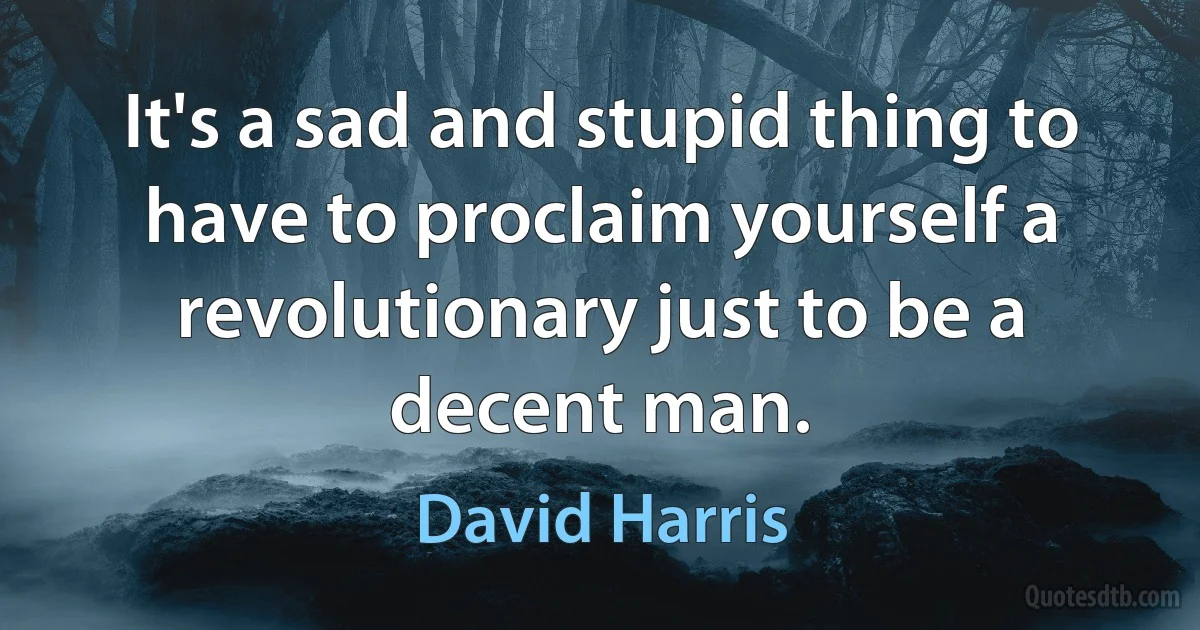 It's a sad and stupid thing to have to proclaim yourself a revolutionary just to be a decent man. (David Harris)