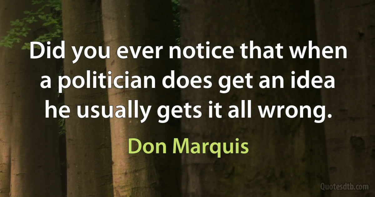 Did you ever notice that when a politician does get an idea he usually gets it all wrong. (Don Marquis)