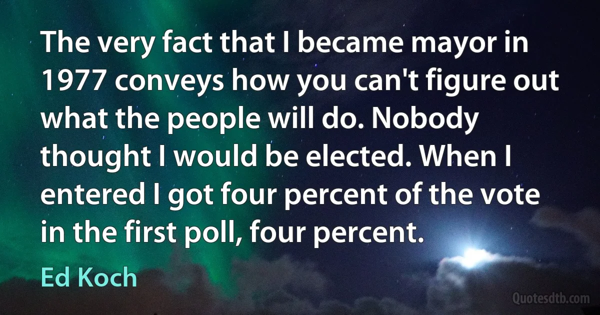 The very fact that I became mayor in 1977 conveys how you can't figure out what the people will do. Nobody thought I would be elected. When I entered I got four percent of the vote in the first poll, four percent. (Ed Koch)