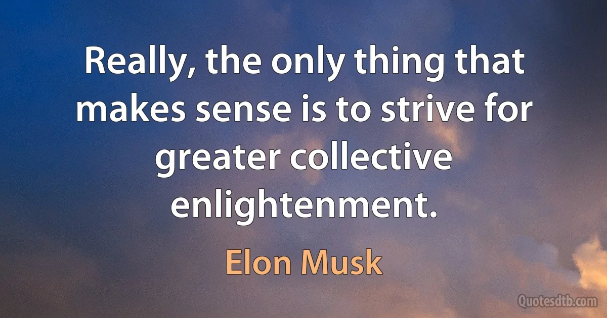 Really, the only thing that makes sense is to strive for greater collective enlightenment. (Elon Musk)