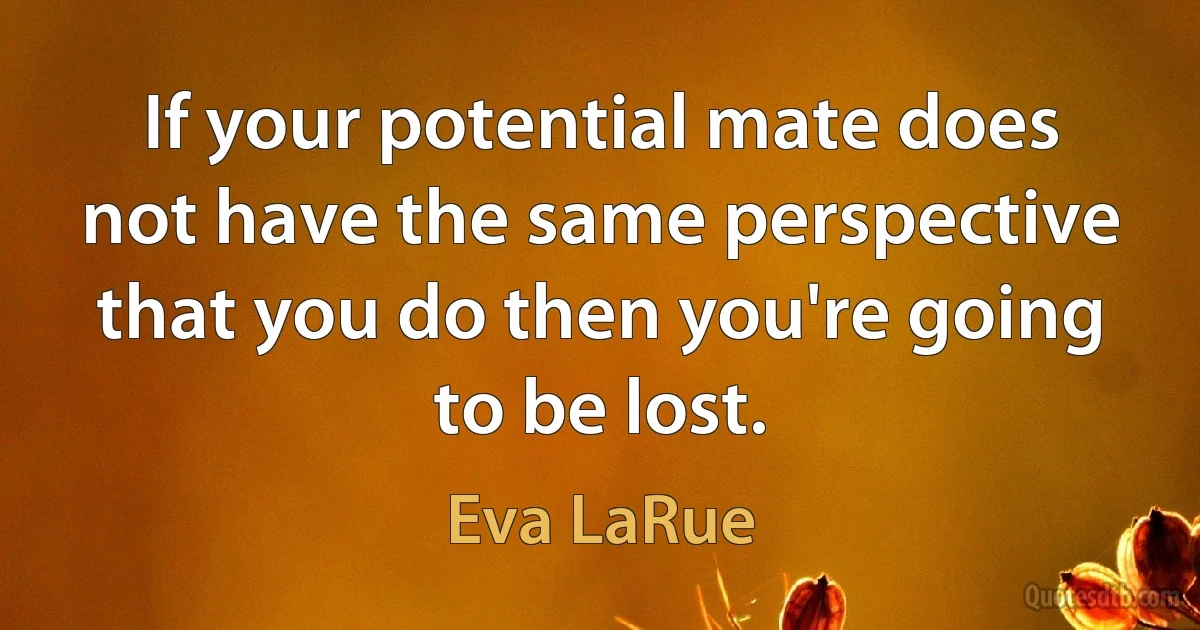 If your potential mate does not have the same perspective that you do then you're going to be lost. (Eva LaRue)