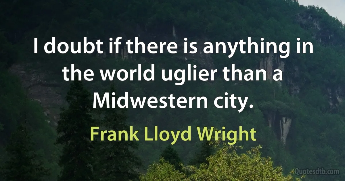 I doubt if there is anything in the world uglier than a Midwestern city. (Frank Lloyd Wright)