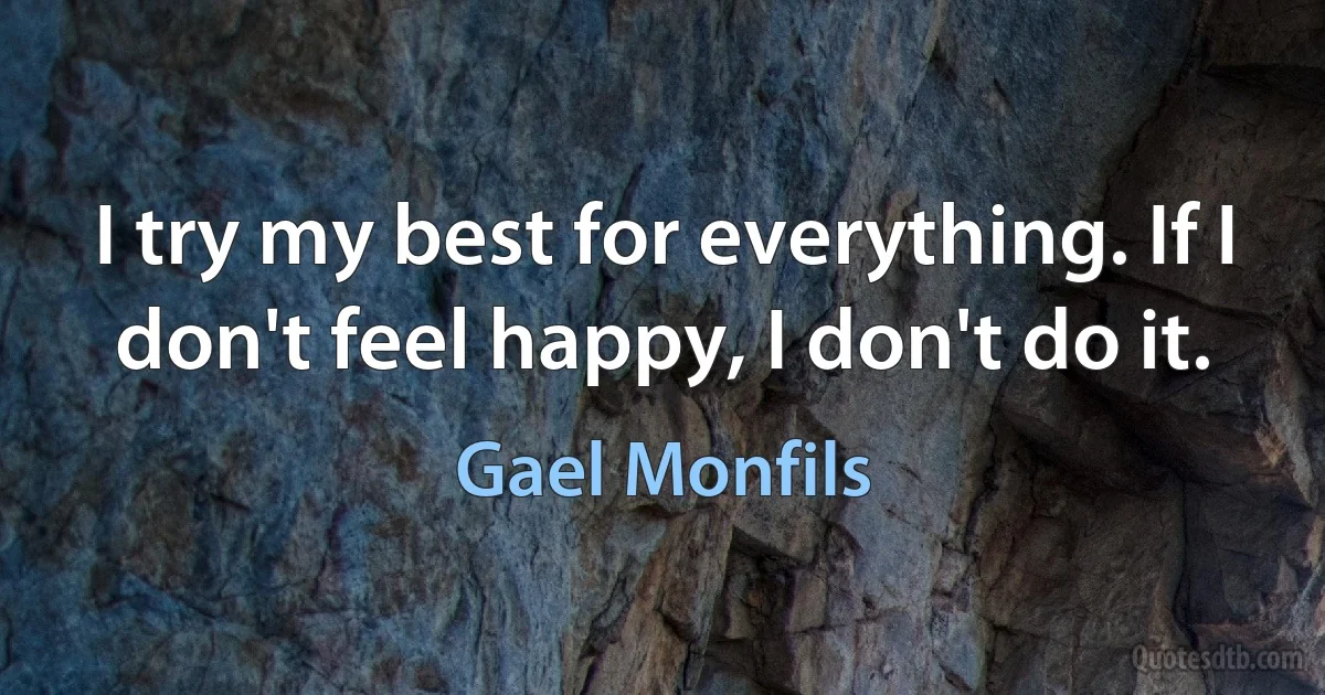 I try my best for everything. If I don't feel happy, I don't do it. (Gael Monfils)