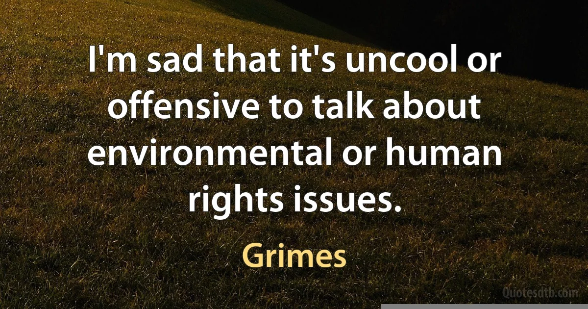 I'm sad that it's uncool or offensive to talk about environmental or human rights issues. (Grimes)