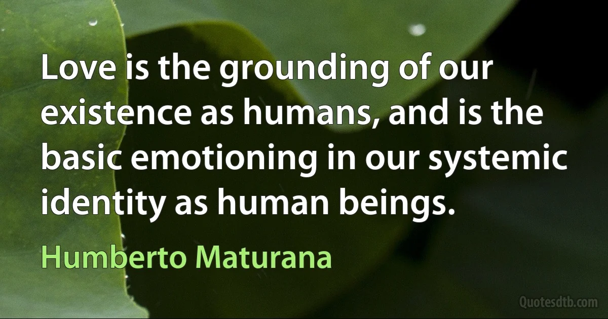 Love is the grounding of our existence as humans, and is the basic emotioning in our systemic identity as human beings. (Humberto Maturana)