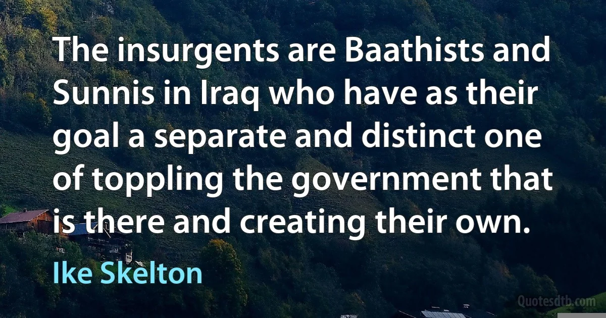 The insurgents are Baathists and Sunnis in Iraq who have as their goal a separate and distinct one of toppling the government that is there and creating their own. (Ike Skelton)