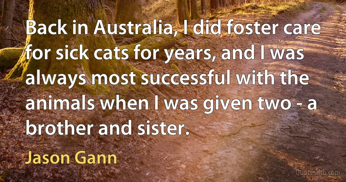 Back in Australia, I did foster care for sick cats for years, and I was always most successful with the animals when I was given two - a brother and sister. (Jason Gann)