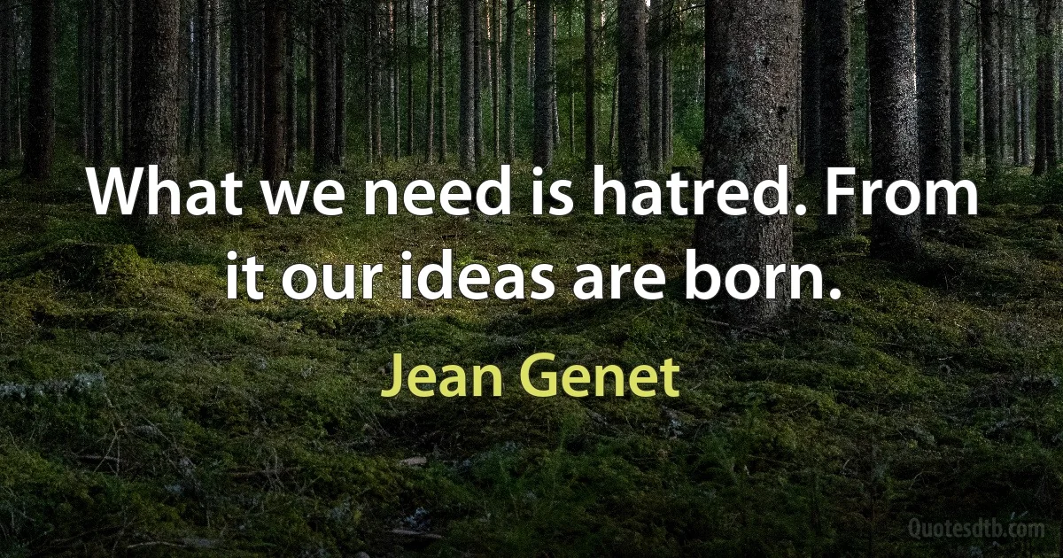 What we need is hatred. From it our ideas are born. (Jean Genet)