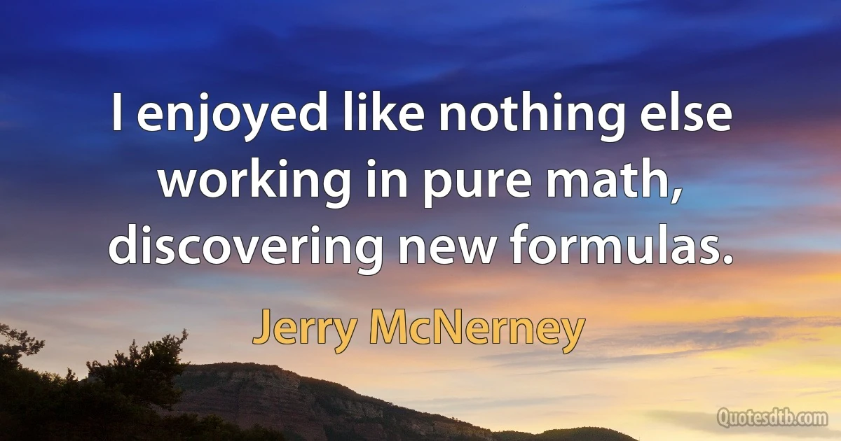 I enjoyed like nothing else working in pure math, discovering new formulas. (Jerry McNerney)