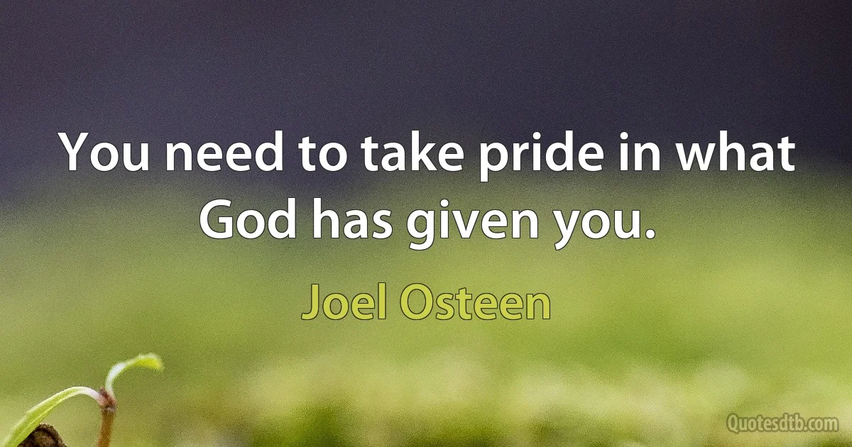 You need to take pride in what God has given you. (Joel Osteen)