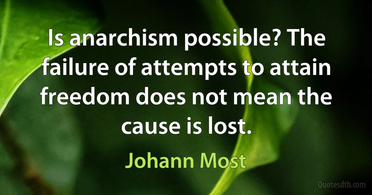 Is anarchism possible? The failure of attempts to attain freedom does not mean the cause is lost. (Johann Most)