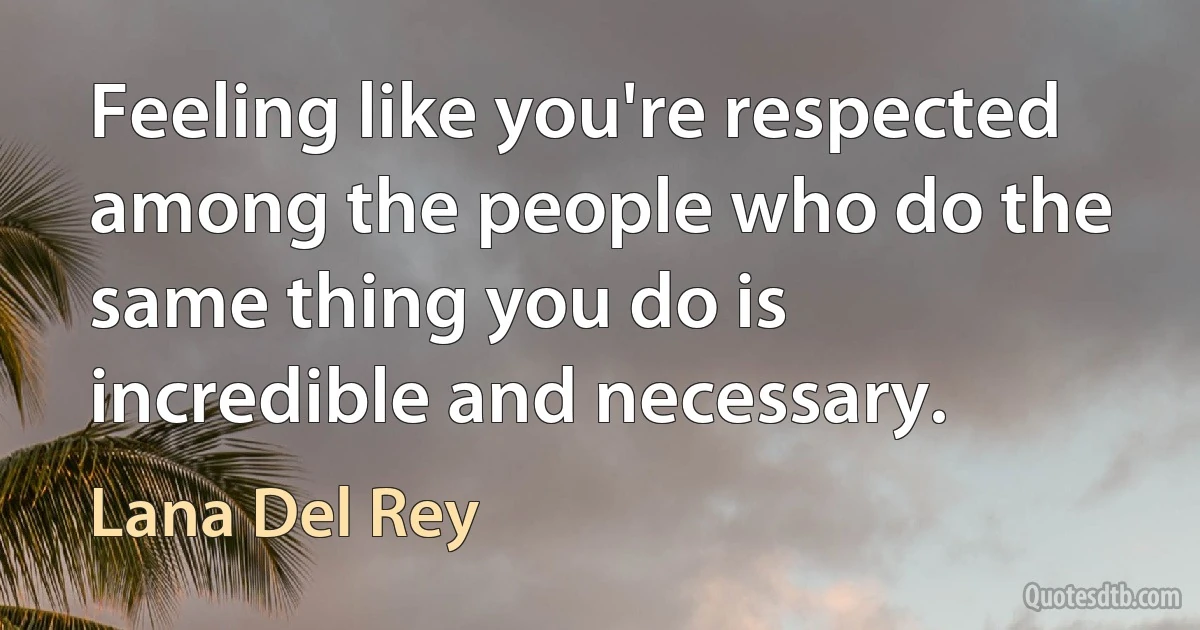 Feeling like you're respected among the people who do the same thing you do is incredible and necessary. (Lana Del Rey)