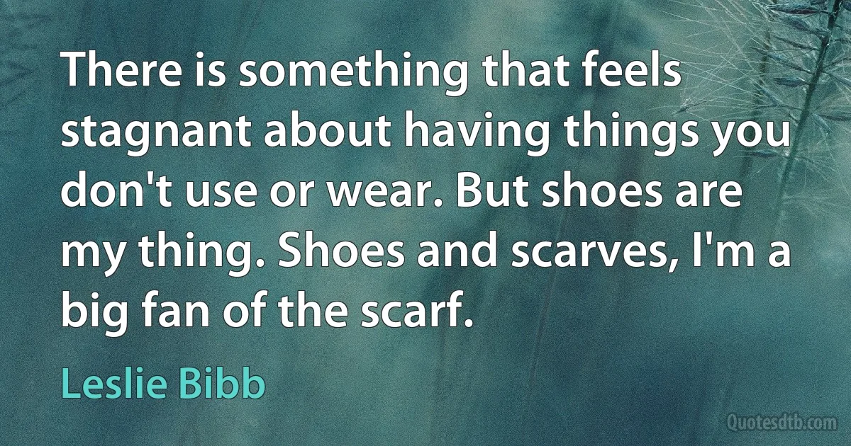 There is something that feels stagnant about having things you don't use or wear. But shoes are my thing. Shoes and scarves, I'm a big fan of the scarf. (Leslie Bibb)