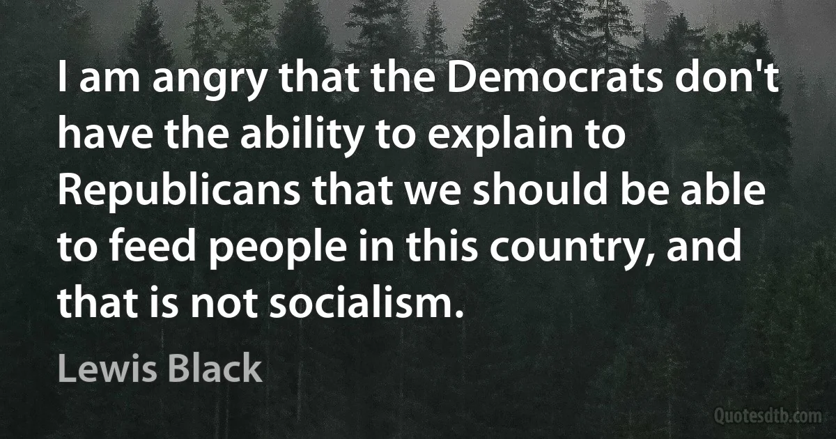 I am angry that the Democrats don't have the ability to explain to Republicans that we should be able to feed people in this country, and that is not socialism. (Lewis Black)