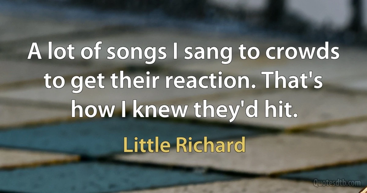 A lot of songs I sang to crowds to get their reaction. That's how I knew they'd hit. (Little Richard)