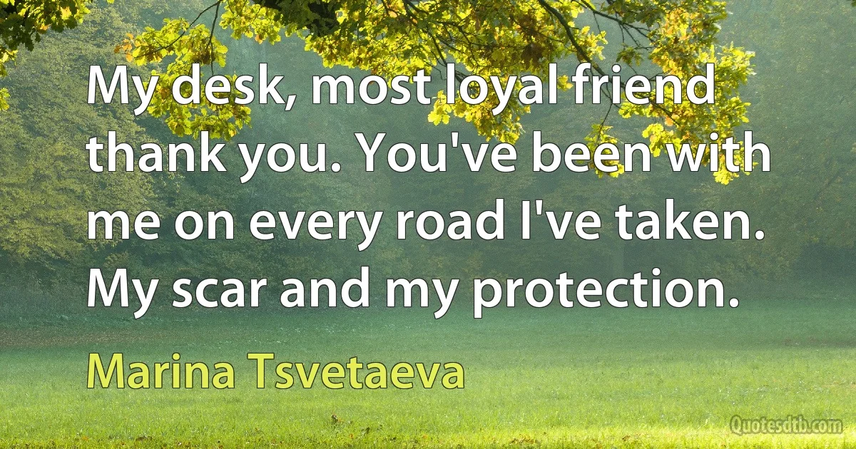 My desk, most loyal friend thank you. You've been with me on every road I've taken. My scar and my protection. (Marina Tsvetaeva)