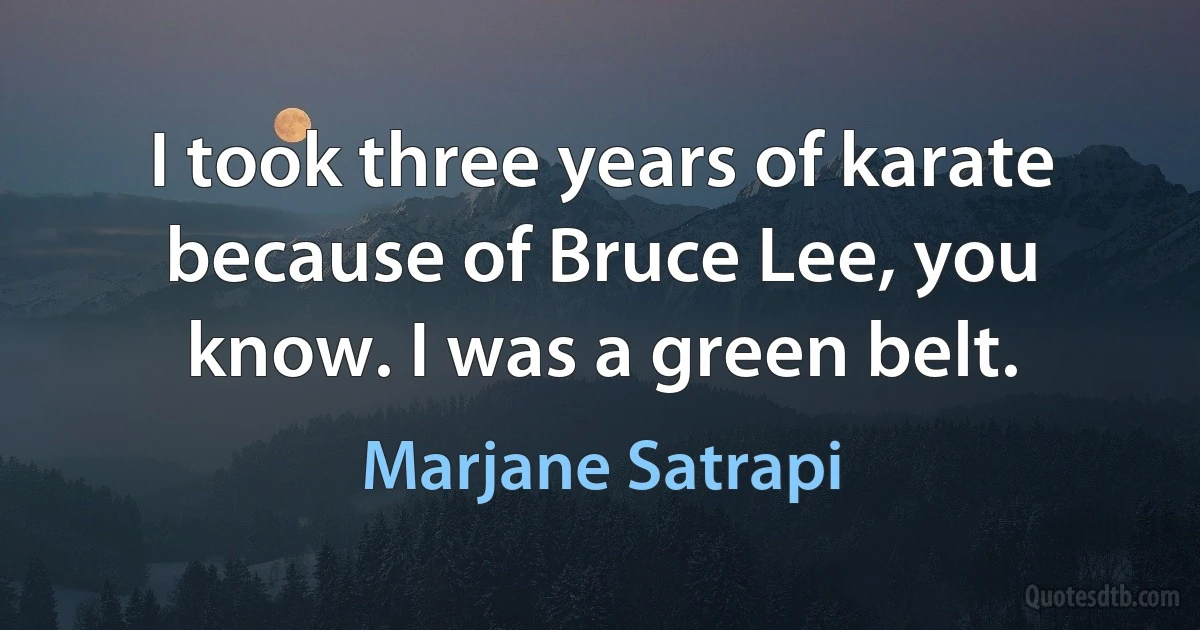 I took three years of karate because of Bruce Lee, you know. I was a green belt. (Marjane Satrapi)