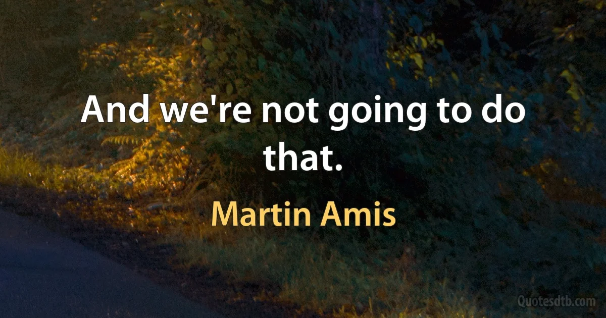 And we're not going to do that. (Martin Amis)