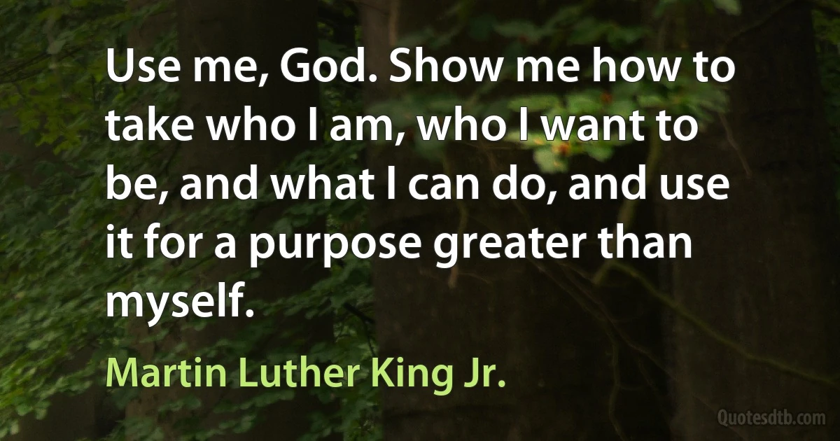 Use me, God. Show me how to take who I am, who I want to be, and what I can do, and use it for a purpose greater than myself. (Martin Luther King Jr.)