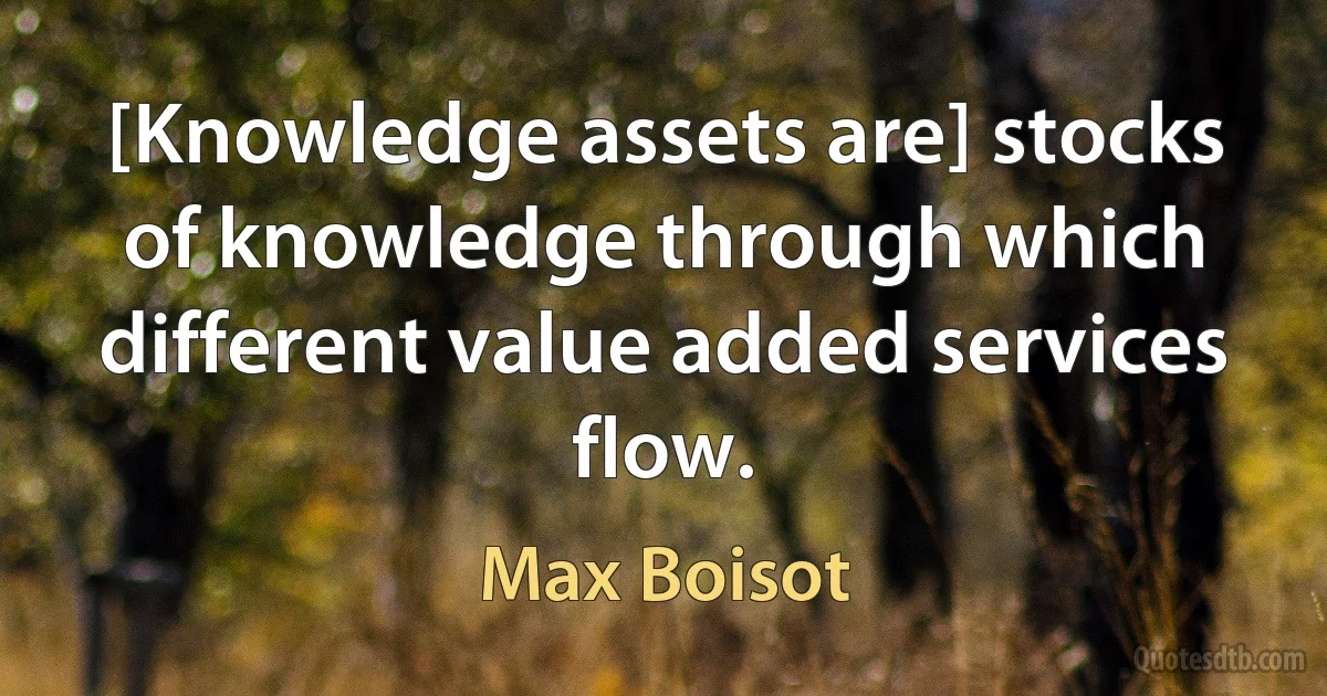 [Knowledge assets are] stocks of knowledge through which different value added services flow. (Max Boisot)