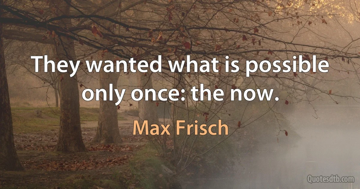 They wanted what is possible only once: the now. (Max Frisch)