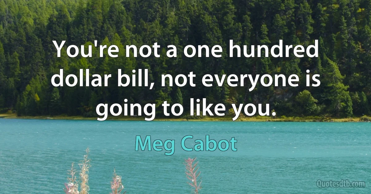 You're not a one hundred dollar bill, not everyone is going to like you. (Meg Cabot)