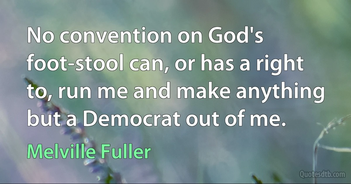 No convention on God's foot-stool can, or has a right to, run me and make anything but a Democrat out of me. (Melville Fuller)